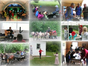 Some of the Canada Day celebrations that Fairview and area residents enjoyed. At top left there was the dance at Waterhole Rodeo Grounds the evening of June 30, music by Big Guitar. At top right, deliciious pancake breakfast at the End of Steel Museum in Hines Creek. Other photos are from activities at Historic Dunvegan Park which included live music, a murder mystery and rides in horse-drawn wagons.