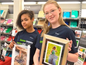 Kassidy Vallance, left, and Sophia Sawatzky, both students at East Elgin Secondary School in Aylmer, are working on photography-based summer companies. (Louis Pin/Times-Journal)