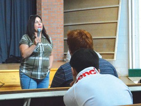 Photo by KEVIN McSHEFFREY/THE STANDARD
Natasha Falle was a victim of human trafficking for more than a decade. After she escaped, she began teaching others including police on the dangers of human trafficking. In Elliot Lake she spoke to students of three schools, including VFJ.