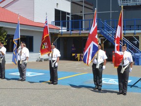 Photo by KEVIN McSHEFFREY/THE STANDARD
The Blind River Legion Branch 189 Colour Party marched at the marina to kick off Canada Day.