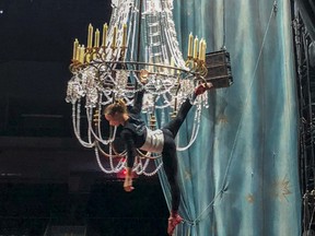 Aerial cast members who perform on the chandelier in the Cirque du Soleil's newest show Corteo are seen rehearsing during the media tour at the Leon's Centre in Kingston, Ont. on Wednesday July 4, 2018. Corteo performances run July 4-8. Julia McKay