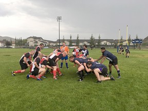 The Badlands Bulldogs & Red Deer Titans 3rd Division Rugby team hosted the final Drumheller home game of the regular season at DVSS field on Saturday night, under ominous skies,with the Bulldogs winning 22-5.