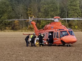 An ATV rider was airlifted to a trauma centre in London with life-threatening injuries after a crash near Courtland on Thursday afternoon. Three people were on the ATV at the time of the collision. Norfolk OPP/Twitter photo