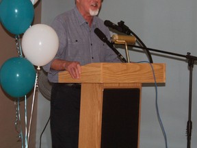 A retirement ceremony was held for Dr. Liam O’Connor at the the Grand Bend Area Community Health Centre (GBACHC) on June 27. O’Connor practiced in Grand Bend and Exeter areas for 47 years. Pictured is O’Connor giving his retirement speech. (William Proulx/Exeter Lakeshore Times-Advance)