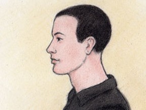 Benjamin Taylor, 18, is charged with second-degree murder in the stabbing death of Scott Ledoux, 22. Courtroom sketch by Laurie Foster-MacLeod
