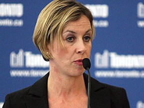 TTC chairman Karen Stintz speaks to media on Monday. (MICHAEL PEAKE, Toronto Sun)