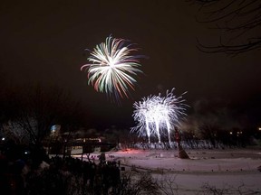 Fireworks light up the sky over The Forks on New Year's Eve a couple years ago. This year's fireworks show takes place at 10 p.m. Tuesday. (ROBERT E. WILSON/For The Winnipeg Sun)