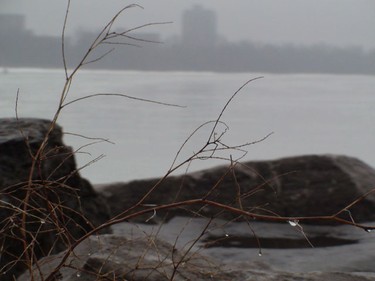 New Year's Day was warm and foggy with a high of 6 C, leaving rocks at Britannia Beach bare and slippery. (TONY SPEARS/Ottawa Sun)