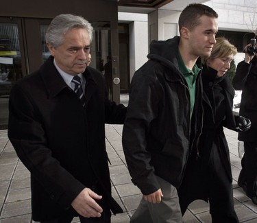 The son of former Newfoundland premier Brian Tobin, John "Jack" Tobin,  leaves Ottawa court with his mother Jodean and father Brian December 25, 2010. Jack was released on $100,000 bond after his best friend was run over on top of a George Street parking garage early morning Christmas eve. Jack faces several criminal charges including impared driving causing death and dangerous driving causing death.    TONY CALDWELL / OTTAWA SUN