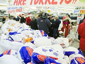 Some 1,200 turkeys await selection during the Honest Ed's annual turkey giveaway on Dec. 5, 2010 in Toronto. (ERNEST DOROSZUK, Toronto Sun)