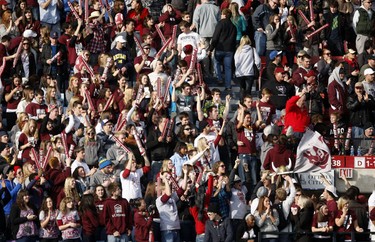 University of Ottawa GeeGees' fans cheer during the first quarter of action against the University of Western Ontario at Frank Clair Stadium in the Yates Cup Saturday, November 13, 2010.  (Darren Brown/Ottawa Sun)