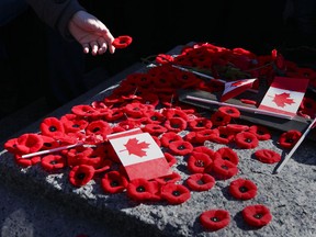 A person lays a poppy down on the Tomb of the Unknown Soldier during the National Ceremony of Remembrance at the National War Memorial in Ottawa Thursday Nov 11, 2010. (ANDRE FORGET/QMI AGENCY)