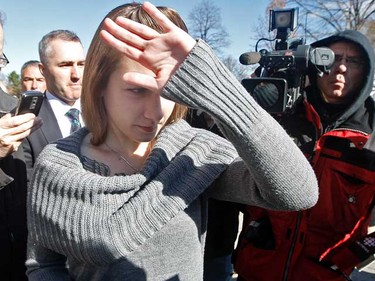 Ashley Anne Kirilow, 23, leaves Milton court after being arraigned on a single charge of fraud over $5,000 on Nov. 2, 2010. (DAVE ABEL, Toronto Sun)