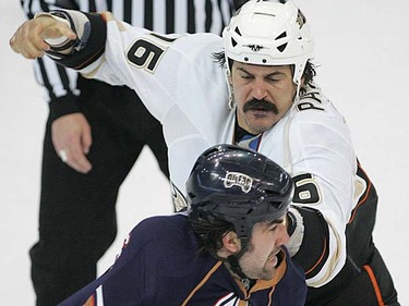 Anaheim Ducks forward George Parros has sported a moustache for most of his NHL career. (QMI Agency/Jordan Verlage)
