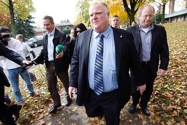 Rob Ford walks towards Leonardo Da Vinci School in Etobicoke to cast his vote on Oct. 25, 2010. (MIKE PEAKE, Toronto Sun)