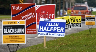 Municipal election signs along Longfields Drive in Ottawa. October 25,2010 (Errol McGihon/The Ottawa Sun)