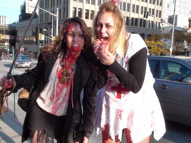 Dominique Barbeau and Victoria Sawyer caused heads to turn as part of the 2010 Ottawa Zombie Walk Saturday afternoon. (Scott Taylor/Ottawa Sun)