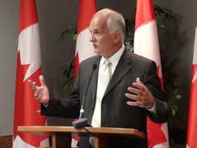 Federal Public Safety Minister Vic Toews speaks. (JASON HALSTEAD/Winnipeg Sun)
