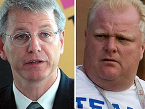 Councillor Adam Vaughan, left, and Toronto Mayor Rob Ford. (Toronto Sun files)