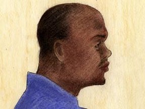 Tamrat Gebere, 35, appeared in court charged with the second-degree murder of Aster Kassa Saturday, July 17, 2010. (Sketch by Laurie Foster-MacLeod)