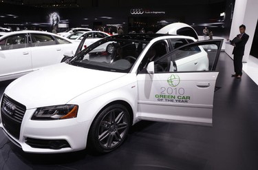 The Audi A3 TDI, named the 2010 Green Car of the Year, is seen at the LA Auto show in Los Angeles December 3, 2009. REUTERS/Phil McCarten