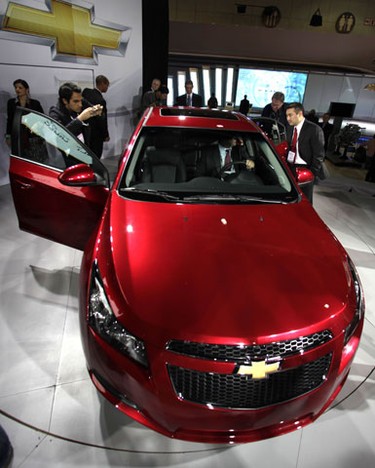 The Chevy Cruze is displayed at the LA Auto Show in Los Angeles December 2, 2009. REUTERS/Lucy Nicholson