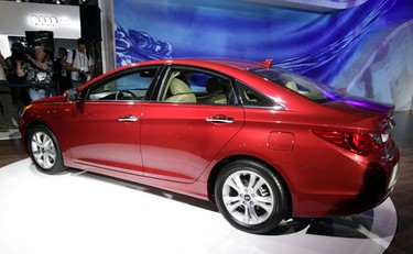 The Hyundai Sonata is displayed at the LA Auto Show in Los Angeles December 2, 2009. REUTERS/Lucy Nicholson