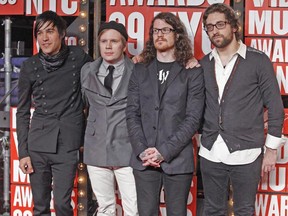 The group Fall Out Boy poses at the 2009 MTV Video Music Awards in New York, September 13, 2009. (File)