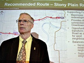 General Manager Transportation department Bob Boutilier speaks at a press conference about the Southeast and West LRT routes at City Hall on Thursday afternoon in Edmonton. (See Story)(Jason Franson/SunMedia)