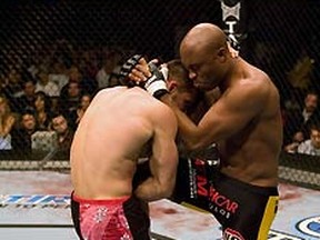 UFC middleweight champion Anderson Silva (right) is pictured at UFC 64 where he defeated Rich Franklin. (UFC PHOTO)