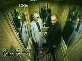 This image made available Wednesday Oct. 3, 2007, shows Diana, Princess of Wales with Dodi Fayed in the lift at the Ritz Hotel the afternoon before they both died in the Pont d'Alma tunnel in Paris on August 31, 1997. (HANDOUT)