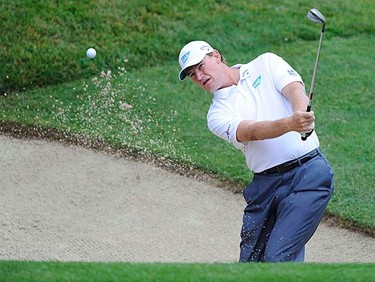 South Africa's Ernie Els hits from a sand trap to the second green during the first round of the 2011 U.S. Open at Congressional Country Club in Bethesda, Maryland, Thursday, June 16, 2011. (REUTERS/Jonathan Ernst)