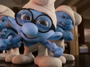 Gutsy, Brainy and Grouchy Smurf in Columbia Pictures' THE SMURFS.