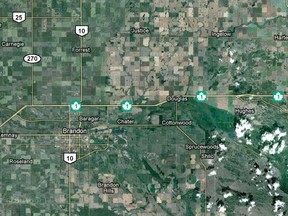 Carberry is about 170 km west of Winnipeg on the Trans-Canada Highway. (Google Maps)