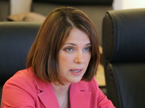 Danielle Smith, leader of the Wildrose Party, speaks to the Calgary Sun editorial board in Calgary, Alberta, on October 7, 2011. (Photo by MIKE DREW/Calgary Sun)