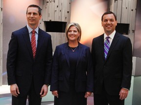 Premier Dalton McGuinty (left), NDP Leader Andrea Horwath and PC Leader Tim Hudak. (QMI AGENCY PHOTO)
