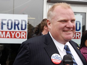 Candidate Rob Ford outside his campaign office just before being elected mayor last October. (DAVE ABEL/Toronto Sun files)