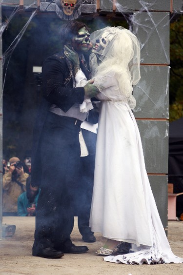The wedding of Thea Munster and Adam Invader, organizers of the 9th Annual Zombie Walk was held in Toronto on Oct 22, 2011. (Veronica Henri/QMI Agency)