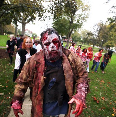 Revelers take part in the Zombie Walk in St. Catharines, Ont. on Oct. 22, 2011.  (JULIE JOCSAK/QMI AGENCY)