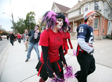 Revelers take part in the Zombie Walk in St. Catharines, Ont. on Oct. 22, 2011.  (JULIE JOCSAK/QMI AGENCY)