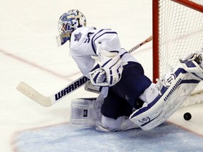 Toronto Maple Leafs goalie Jonas Gustavsson. REUTERS/Tim Shaffer