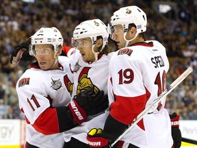 The Senators celebrate a goal. (OTTAWA SUN FILE PHOTO)