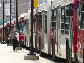 OC Transpo buses lined up. (ERROL MCGIHON/QMI AGENCY)