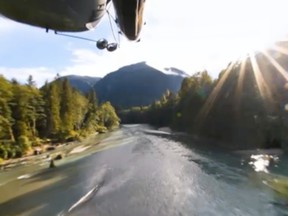 A 360-degree video of B.C.’s beautiful Nimmo Bay allows you to rotate the viewpoint at will as a helicopter flies over rivers and mountains. (Supplied Photo)