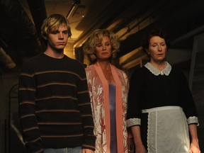 Evan Peters as Tate Langdon, Jessica Lange as Constance and Frances Conroy as Moira O'Hara in American Horror Story: Murder House.