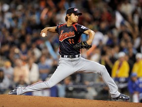 Japan's Yu Darvish pitches against Korea during the World Baseball Classic at Dodger Stadium in Los Angeles, Calif., March 23, 2009. (KEVORK DJANSEZIAN/Getty Images/AFP)