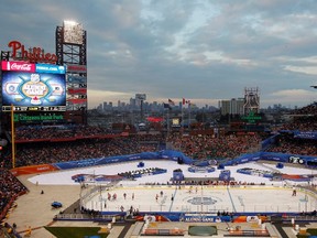 A view of the Citizens Bank Park, the site of the 2012 NHL Winter Classic, while the Flyers alumni plays against the Rangers alumni in Philadelphia, Penn., Dec. 31, 2011. (TIM SHAFFER/Reuters)