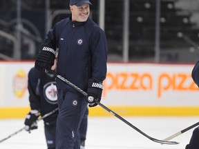 Winnipeg Jets assistant coach Charlie Huddy skates during hockey practice at the MTS Centre on Mon., Jan. 2, 2012.
JASON HALSTEAD/WINNIPEG SUN QMI AGENCY