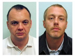 Gary Dobson (L) and David Norris appear in two undated photos released by Britain's Crown Prosecution Service in London November 14, 2011.