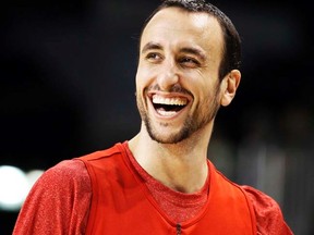 Manu Ginobili injured his left hand on Monday and is expected to miss 6-8 weeks. (REUTERS/Lucy Nicholson)